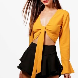 Mustard Front Tie Crop Top